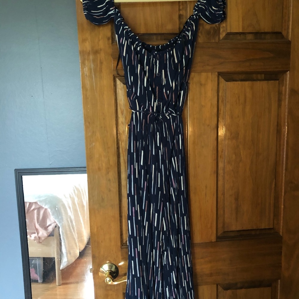 Lulus Blue Jumpsuit with Pink and White Stripes